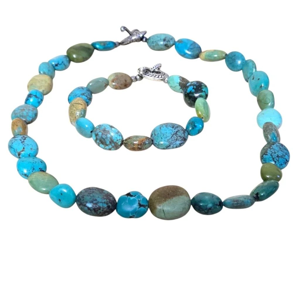 Carolyn Pollack Relios 925 Kingman Turquoise Beaded Necklace Bracelet Set Toggle